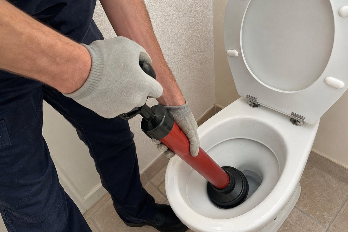 mains utilisant pompe pour débouchage canalisation